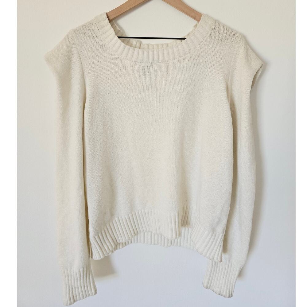 Aqua Ivory Knit Sweater Size XL Crew Neck Minimal Ribbed Pullover